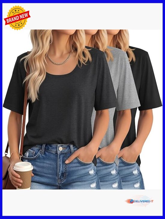 Tops - 3 Pack Scoop Neck Elbow Length Half Sleeve T-Shirts for Women
